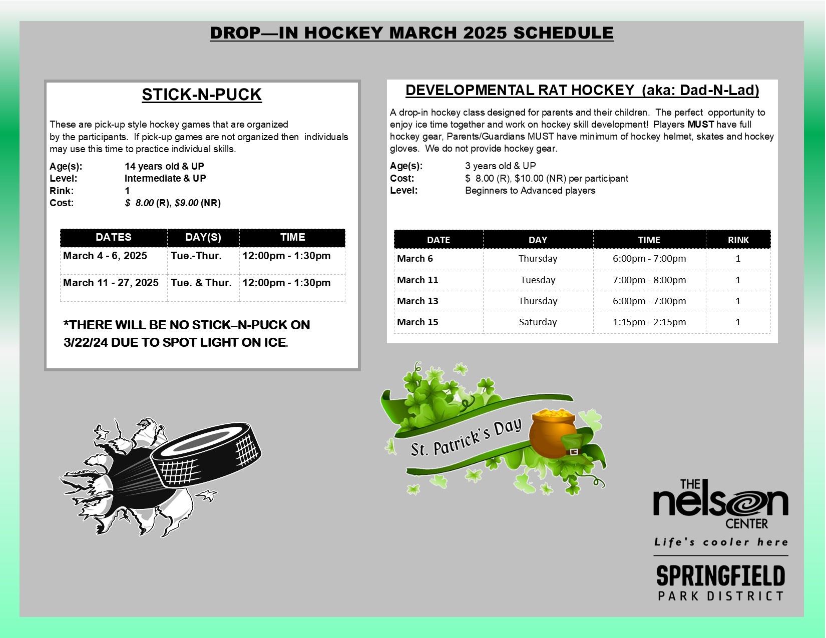 2025 March Drop - In Hockey Schedule